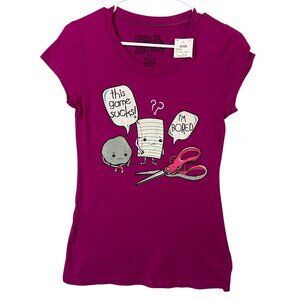 Self Esteem Girls Size M Graphic Tee Rock-Paper-Scissors Purple Short Sleeve NWT